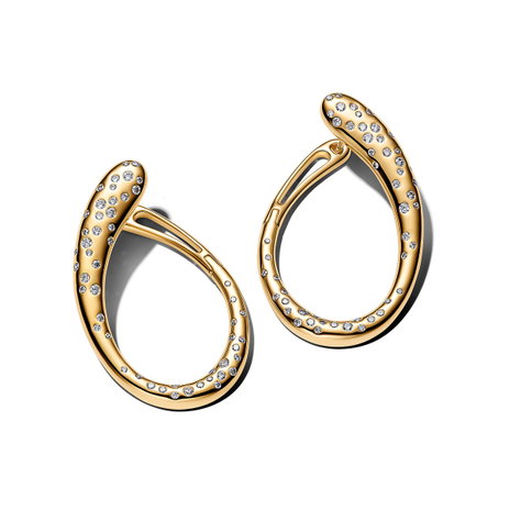 Organically Shaped Stone-Set Hinged Hoop Earrings