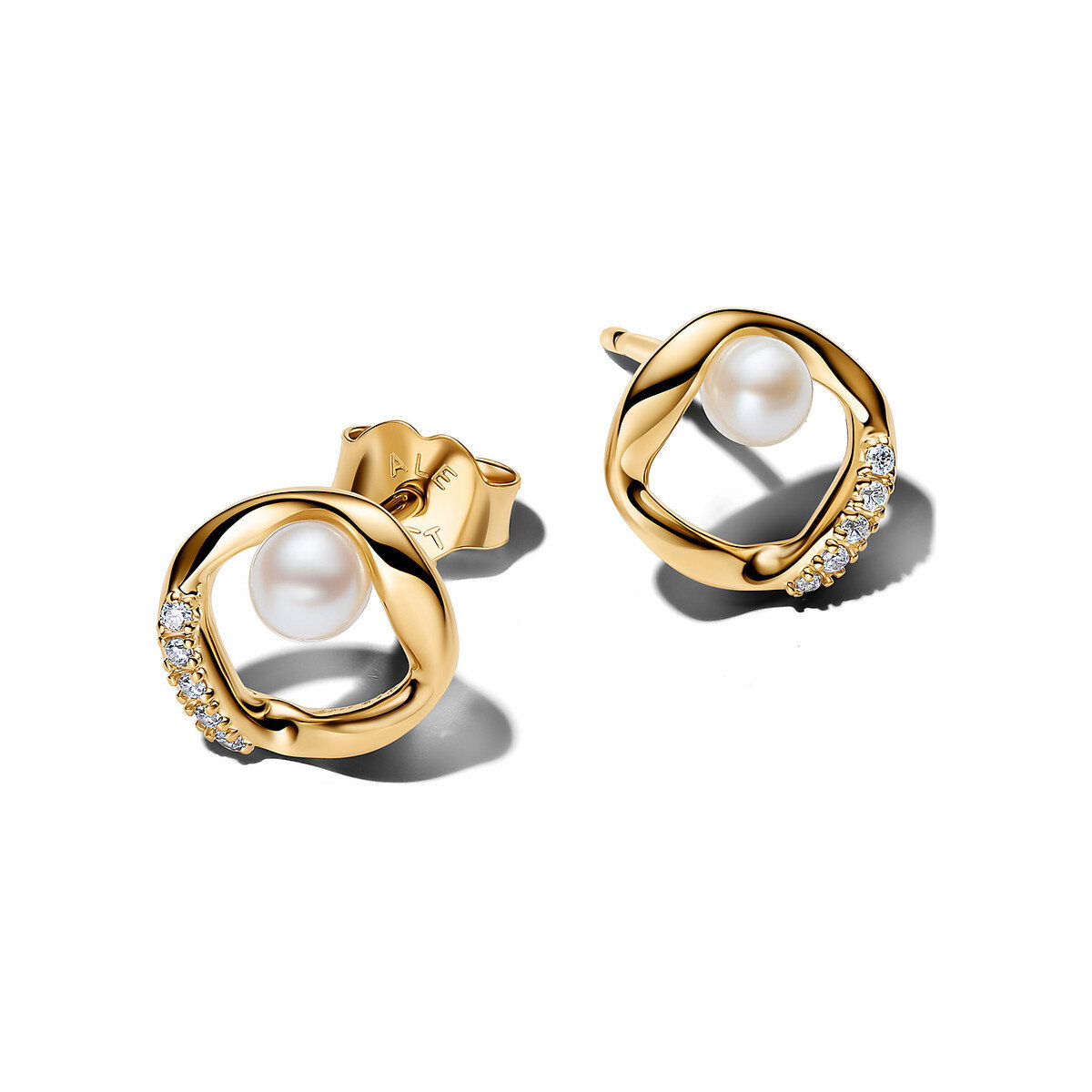 Organically Shaped PavÃ© Circle & Treated Freshwater Cultured Pearl Stud Earrings