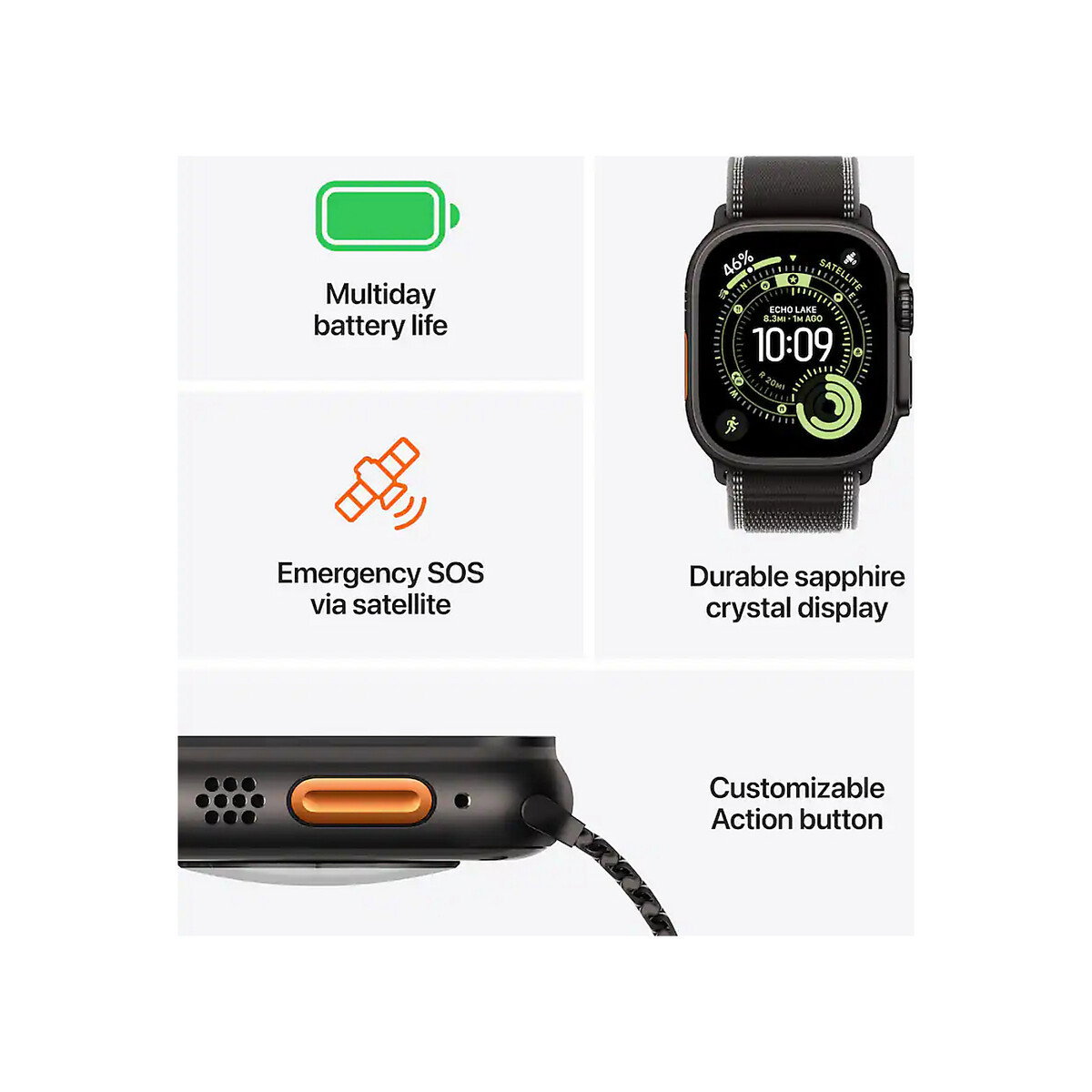 Apple - Watch Ultra 3 (GPS+Cellular) 49mm Titanium Case with Black Ocean Band - Black