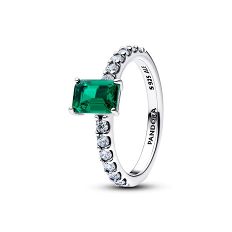Rectangular Sparkling Green Halo Ring
