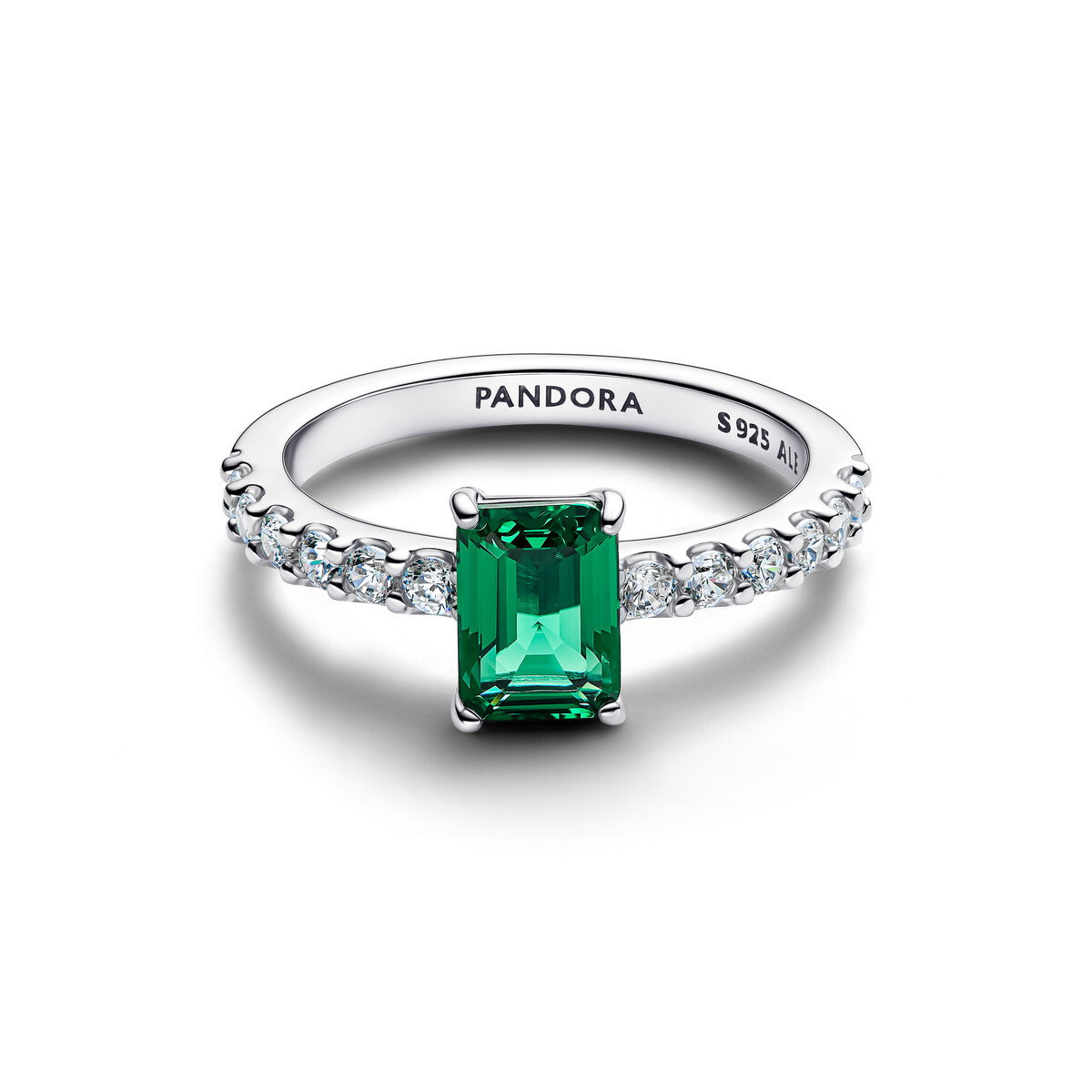 Rectangular Sparkling Green Halo Ring