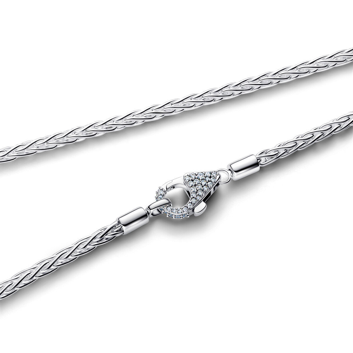 Pavé Clasp Foxtail Chain Charm Necklace