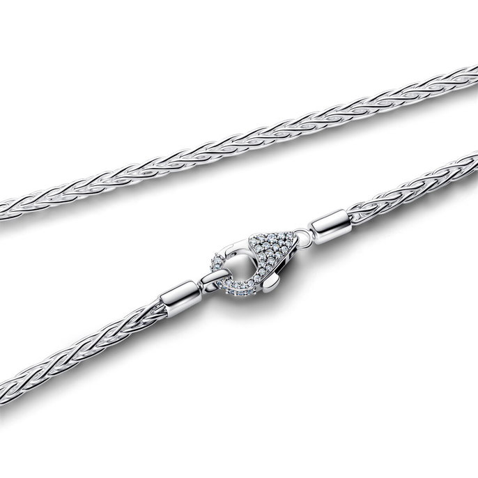 Pavé Clasp Foxtail Chain Charm Necklace