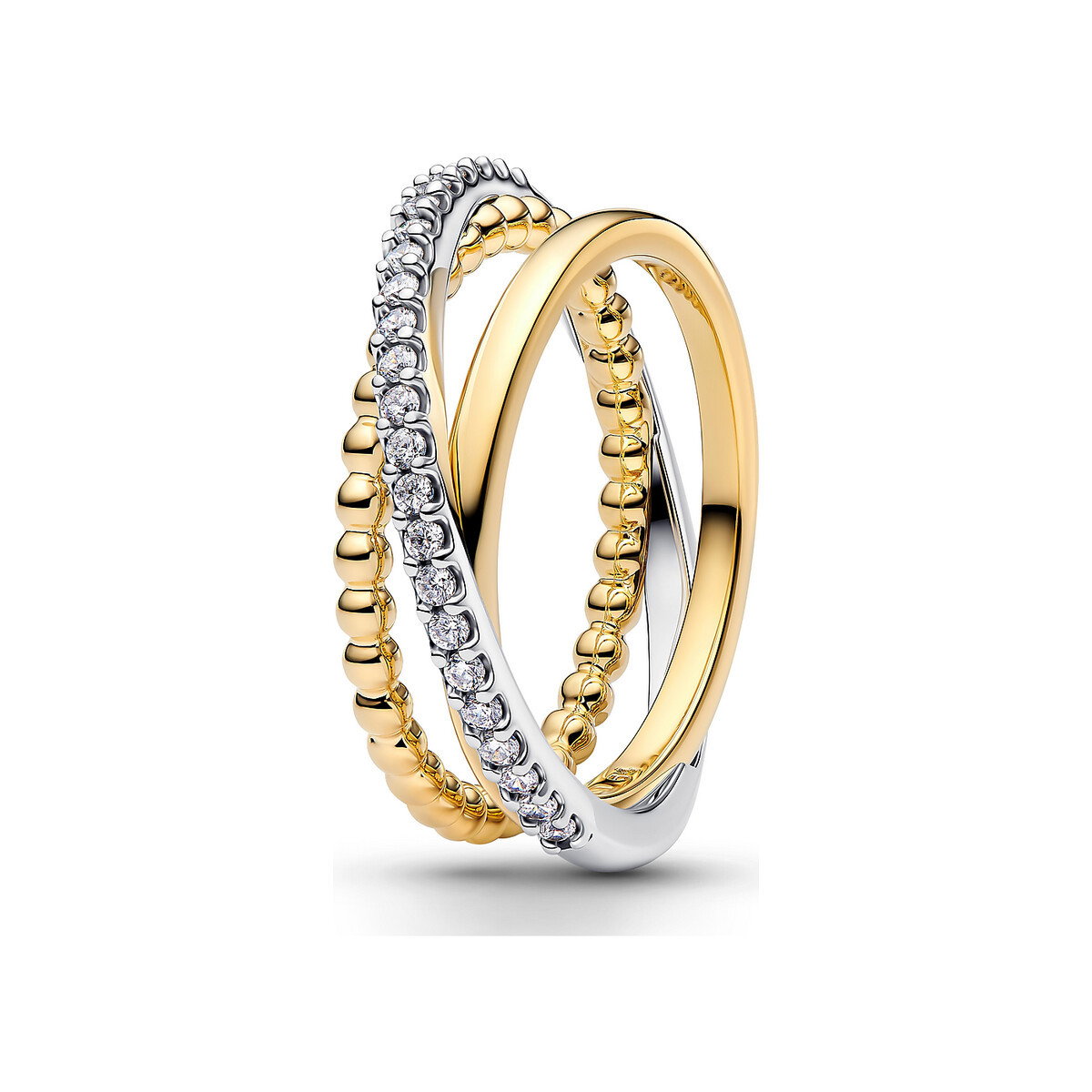 Crossover Beads & Pavé Triple Band Ring