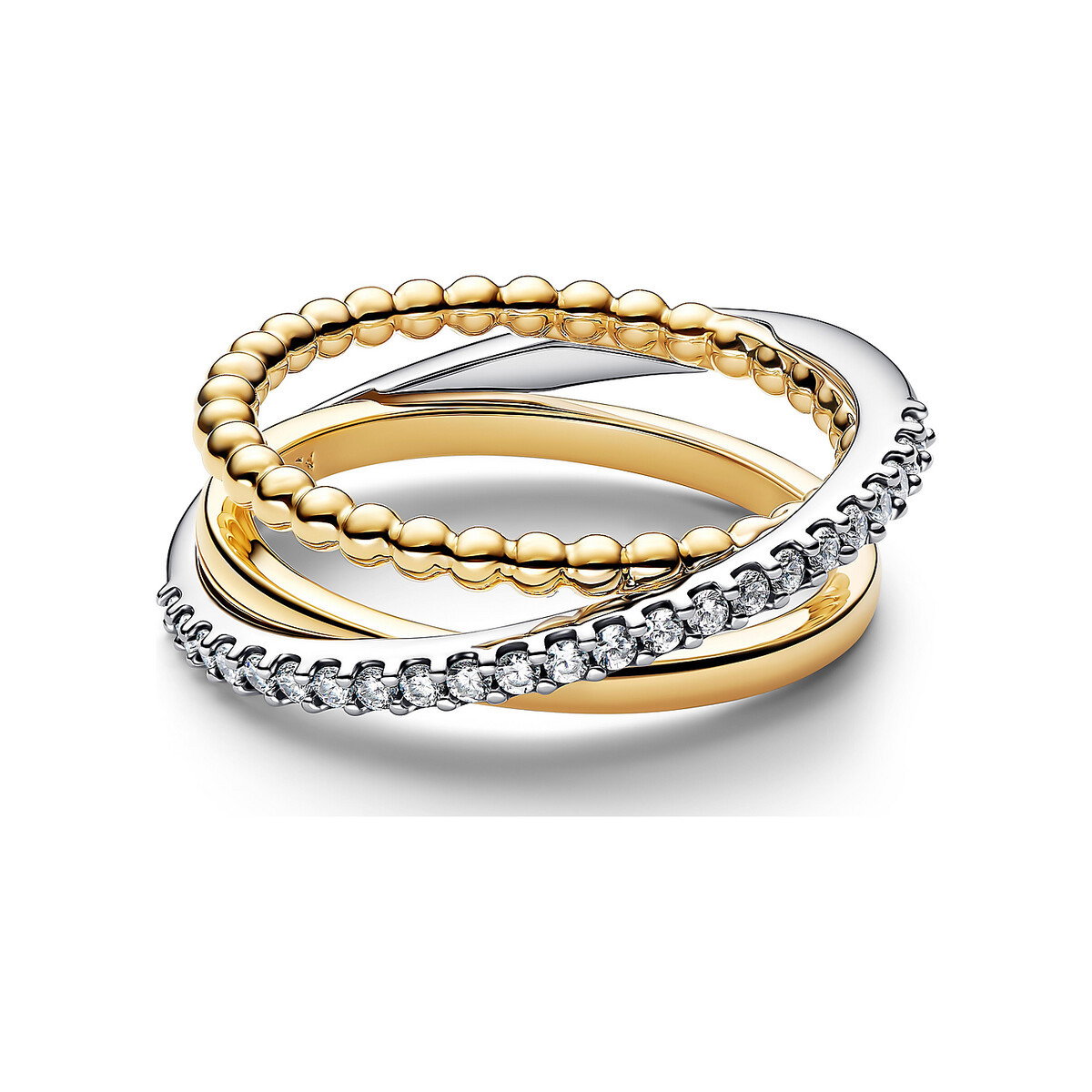 Crossover Beads & Pavé Triple Band Ring