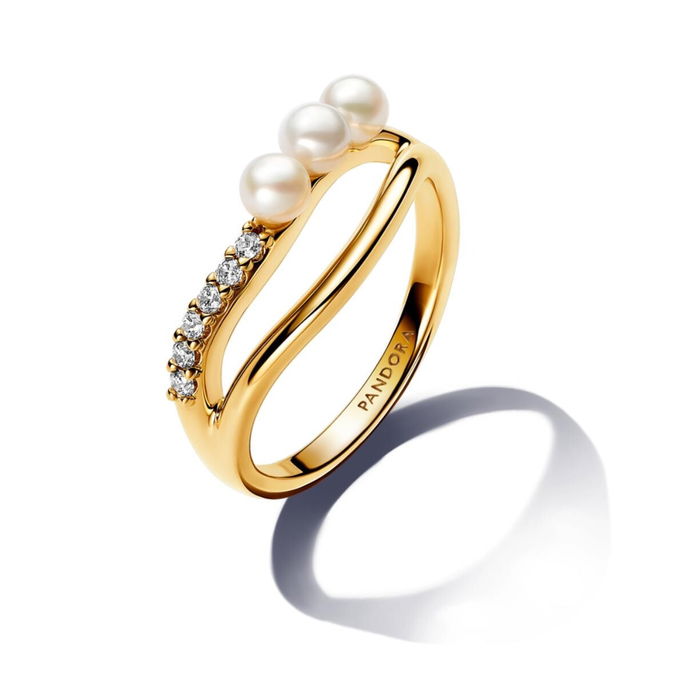 Treated Freshwater Cultured Pearl & Organically Shaped Double Band Ring Treated Freshwater Cultured Pearl & Organically Shaped Double Band Ring