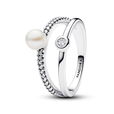 Treated Freshwater Cultured Pearl & Pave Double Band Ring Treated Freshwater Cultured Pearl & Pave Double Band Ring