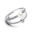 Treated Freshwater Cultured Pearl & Pave Double Band Ring Treated Freshwater Cultured Pearl & Pave Double Band Ring
