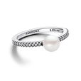 Treated Freshwater Cultured Pearl & Pave Ring Treated Freshwater Cultured Pearl & Pave Ring