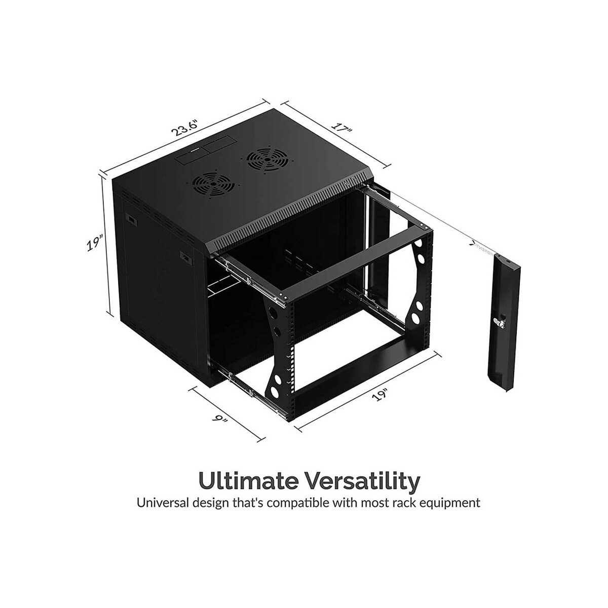 Sabrent - 9U IT Wall Mount Rack Enclosure 3 Compartments in 1, 19 Inch Server Cabinet, Black