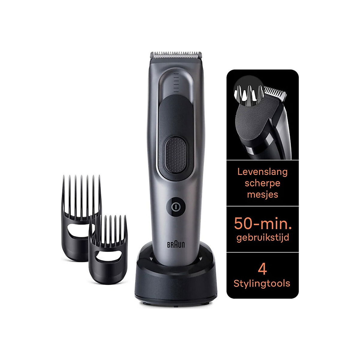 Braun - Hair clipper Series 7 HC7390 with 17 length settings, 2 combs, charging stand and pouch
