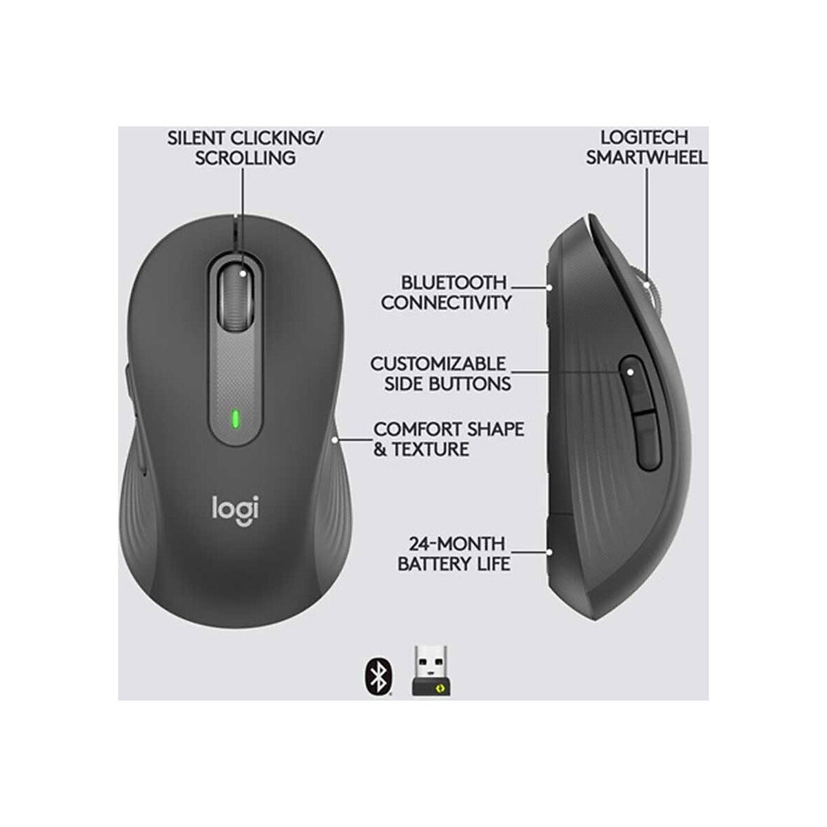 Logitech - Signature M650 L Right Handed Wireless Mouse, Graphite