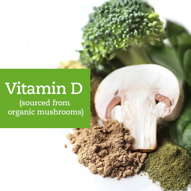 2,000 IUs of essential vitamin D, sourced from organic mushrooms so it’s the next best thing to sunshine. 2,000 IUs of essential vitamin D, sourced from organic mushrooms so it’s the next best thing to sunshine.