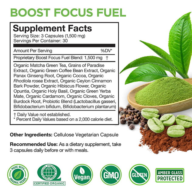 Boost Focus Fuel Supplement Facts Panel