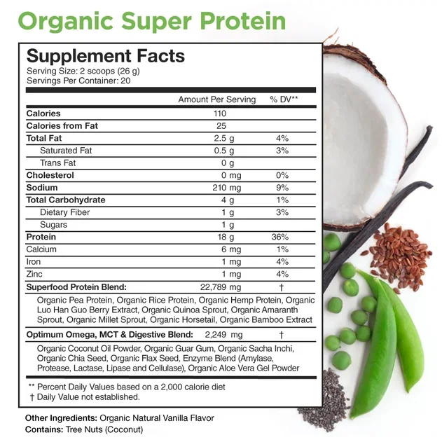 Organic Super Protein Supplement Facts Panel