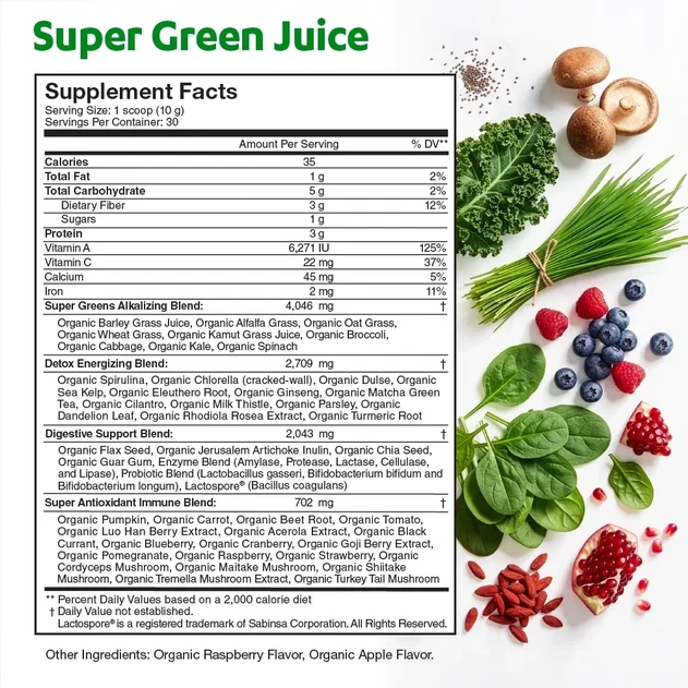 Super Green Juice Supplement Facts Panel