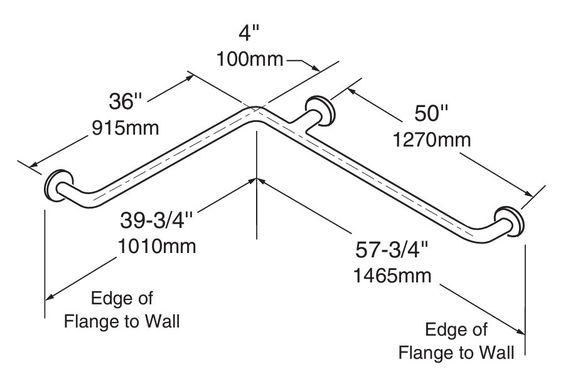 Bobrick B-5837 Two-Wall Tub/Shower Compartment Grab Bar, 1-1/4" Tube