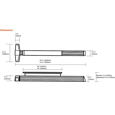 Von Duprin 3347/3547 Concealed Vertical Rod Exit Device, Exit Only