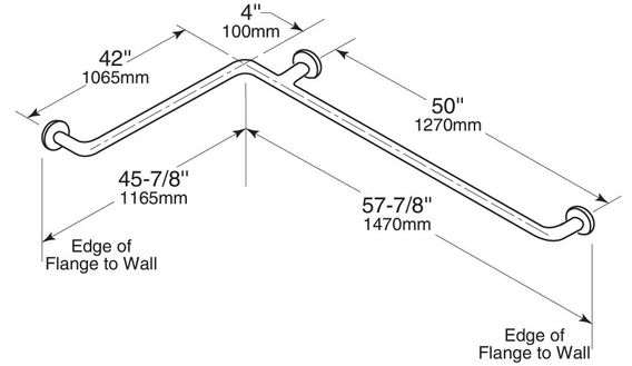Bobrick B-6897 Two-Wall Toilet Compartment Grab Bar, 1-1/2" Tube