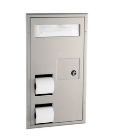 Bobrick B-3571, 35715 Seat-Cover, Toilet Tissue Dispenser & Sanitary Disposal (Dual-Sided)